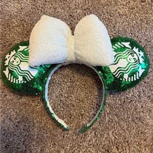Green Sequin Ears with White Bow Starbucks